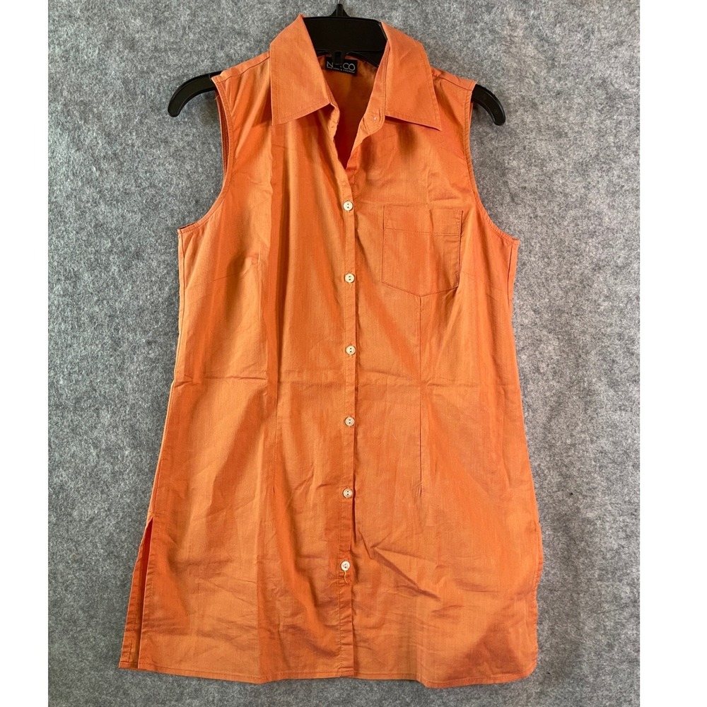 New York & Company City Stretch Orange Sleeveless Button Up Tunic Top XS - Picture 2 of 9